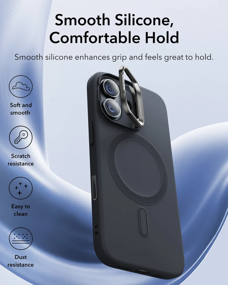 iPhone 17 Cloud Soft Magnetic Case (Camera Control, Stash Stand) - Black