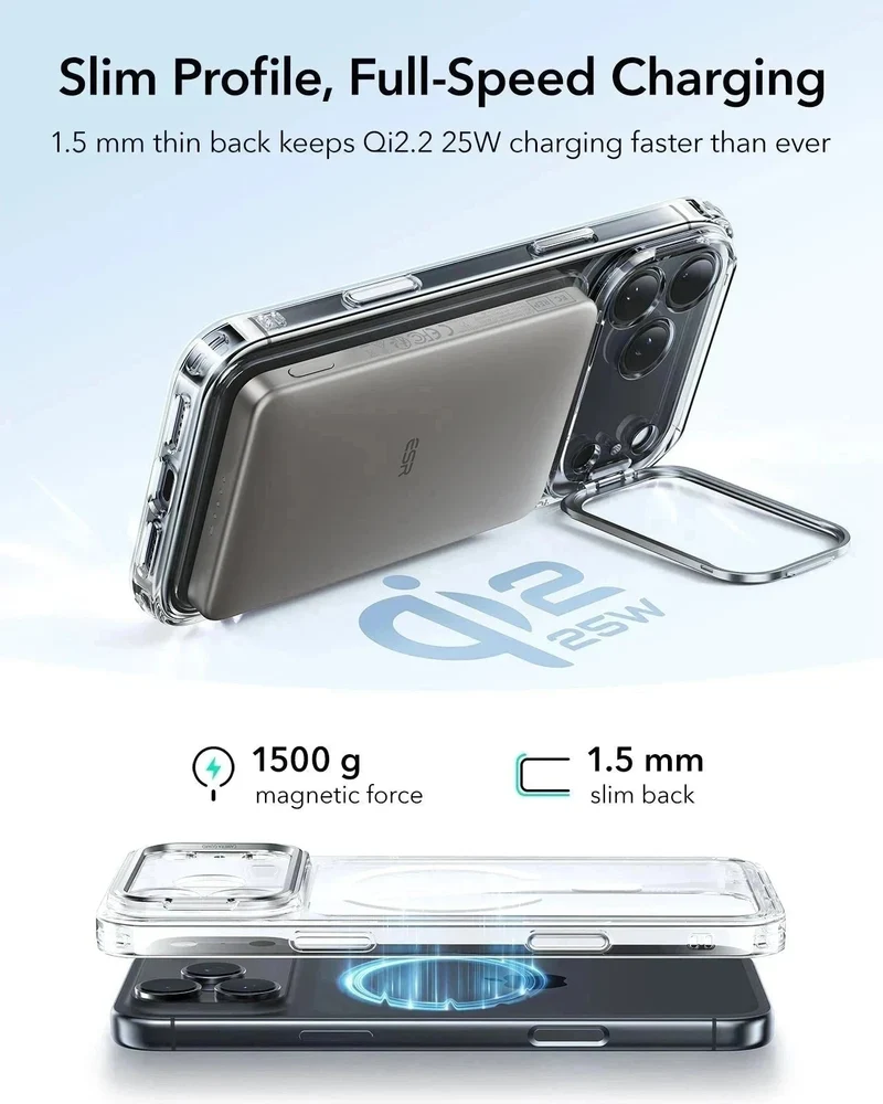 iPhone 17 Pro Max Bundle Classic Hybrid Magnetic Case (Camera Control, Stash Stand) and Armorite Screen Protector - Clear
