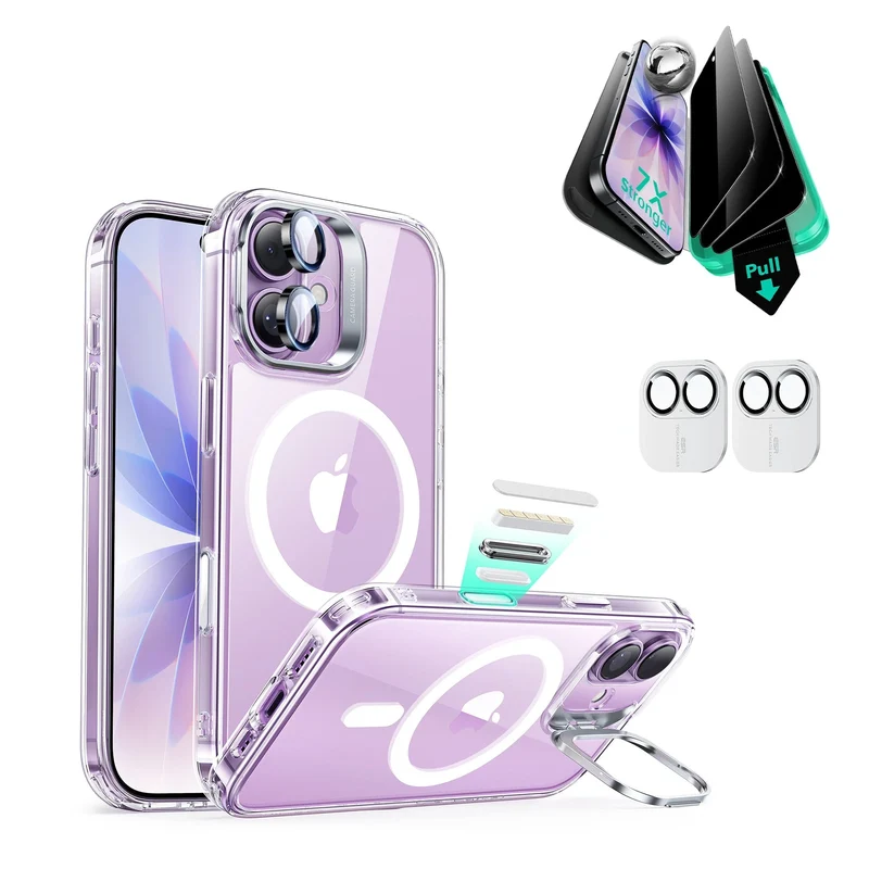 iPhone 17 Bundle Classic Hybrid Magnetic Case (Camera Control, Stash Stand) and Armorite Privacy Screen Protector - Clear