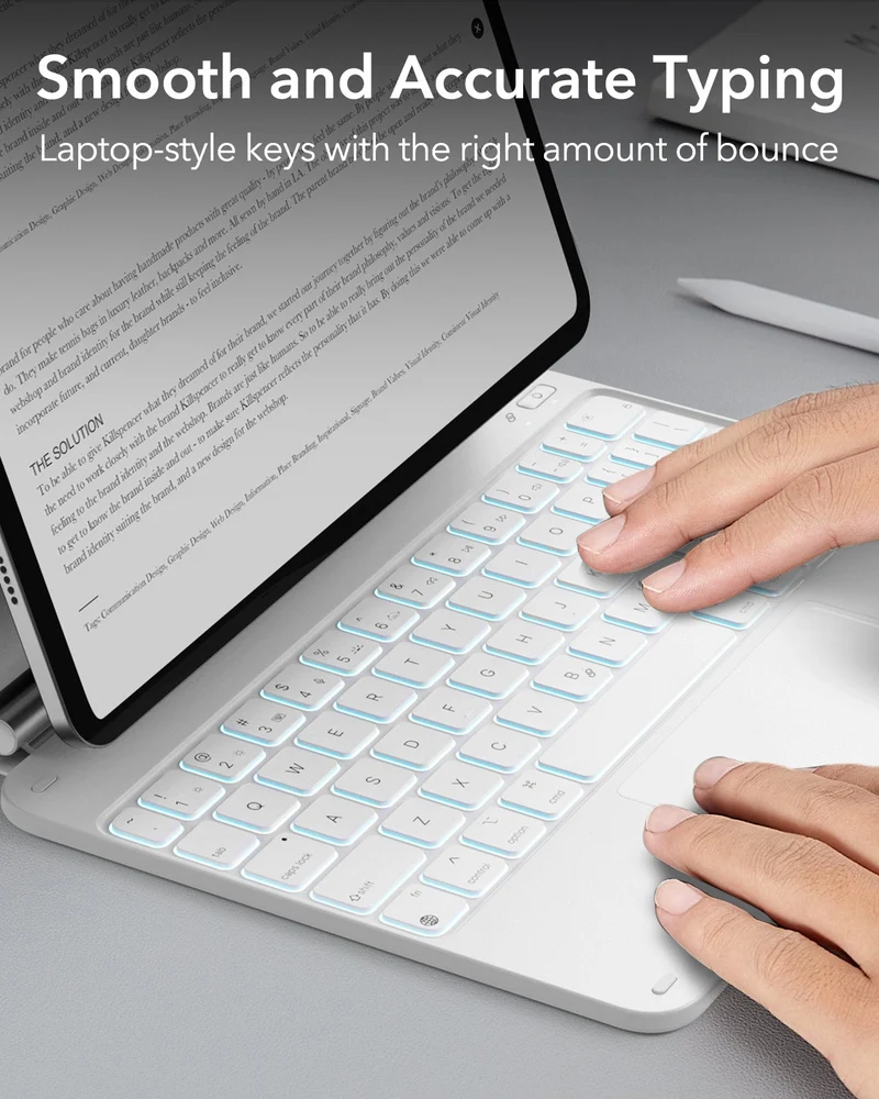 iPad 11" (A16, 2025) Rebound Magnetic Keyboard Case and Paper-Feel Screen Protector Bundle-US Layout-White
