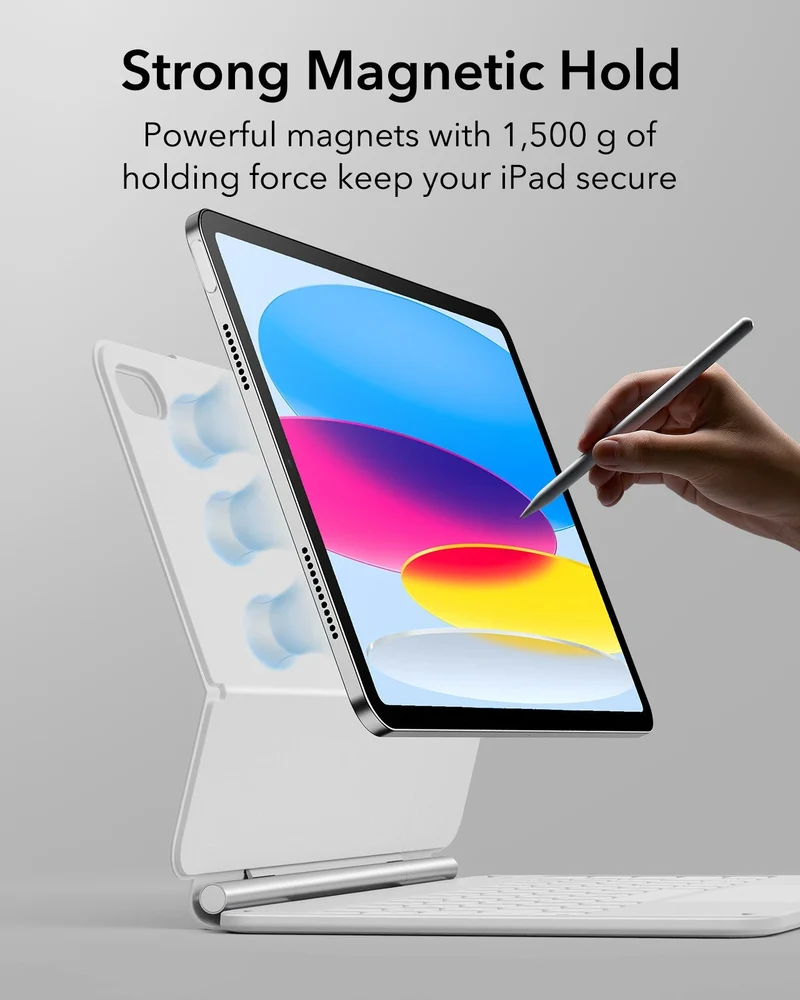 iPad 11" (A16, 2025) Rebound Magnetic Keyboard Case and Paper-Feel Screen Protector Bundle-US Layout-White