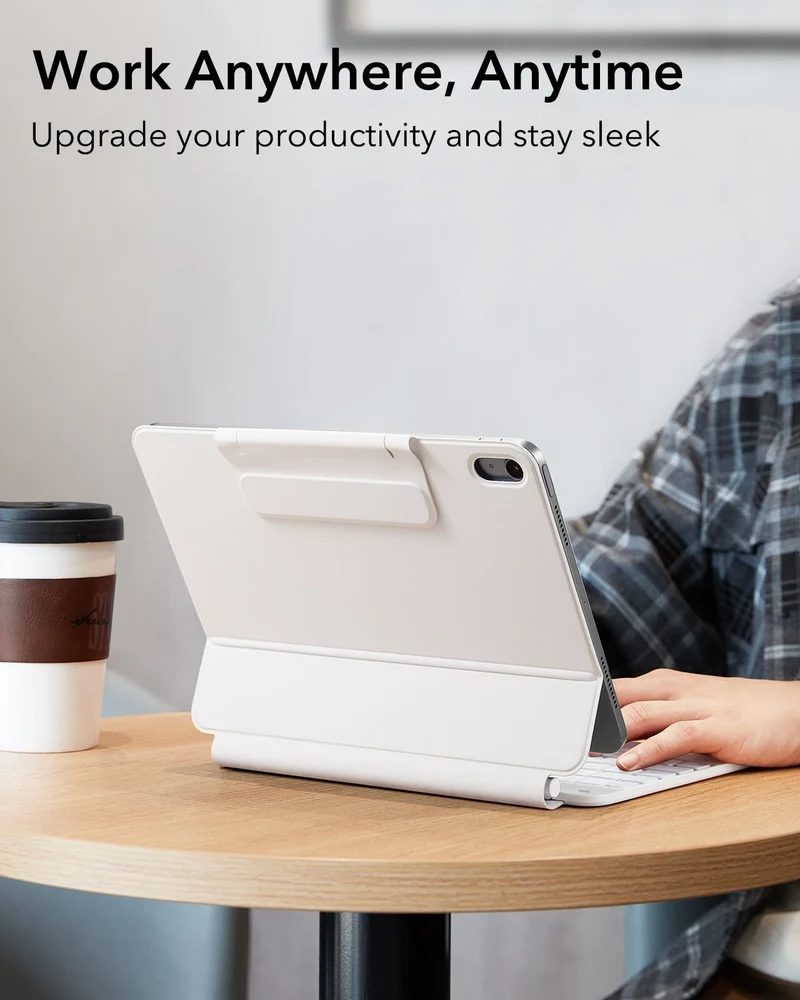 iPad 11" (A16, 2025) Rebound Magnetic Keyboard Case and Paper-Feel Screen Protector Bundle-US Layout-White