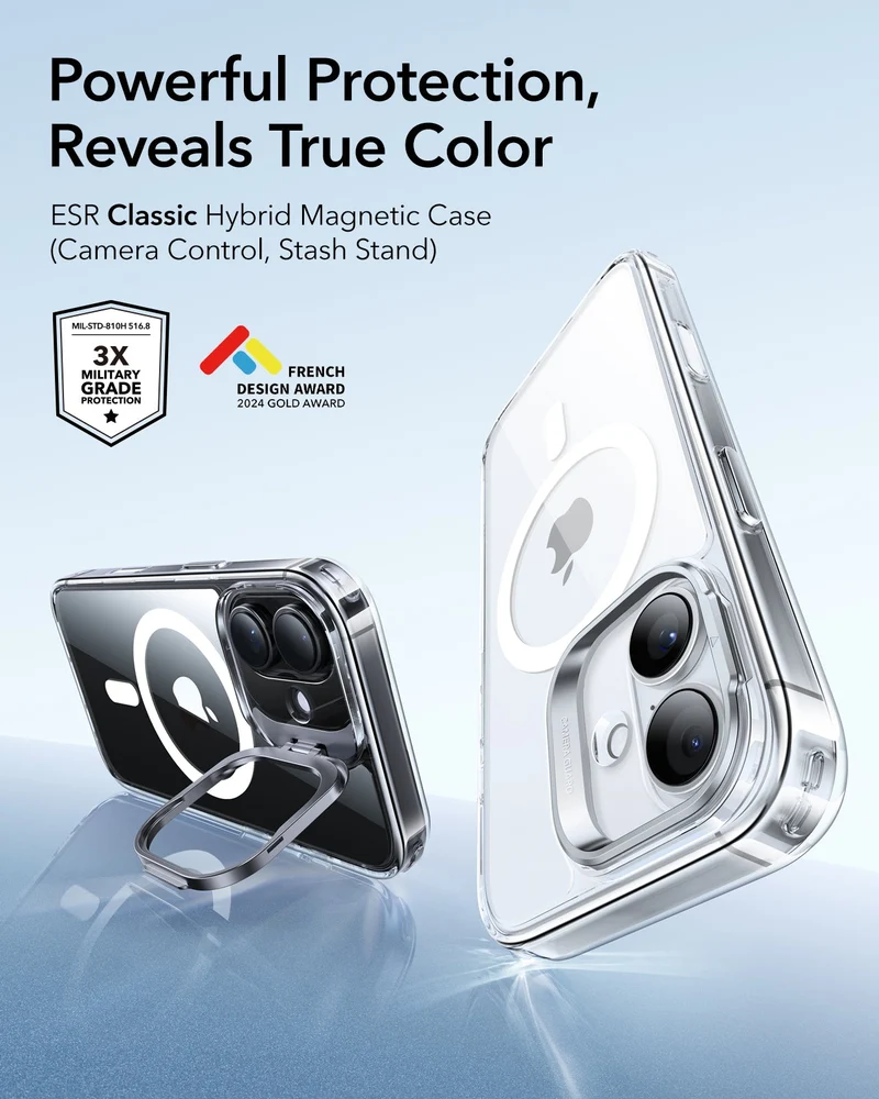 iPhone 17 Classic Hybrid Magnetic Case (Camera Control, Stash Stand) - Clear