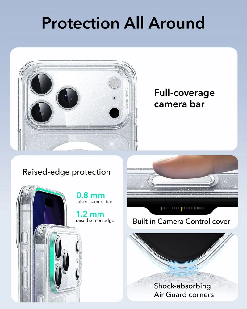 iPhone 17 Pro Classic Hybrid Magnetic Case (Camera Control) - Clear Shimmer