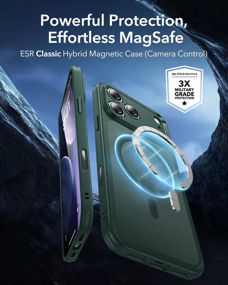 iPhone 17 Pro Classic Hybrid Magnetic Case (Camera Control) - Frosted Green
