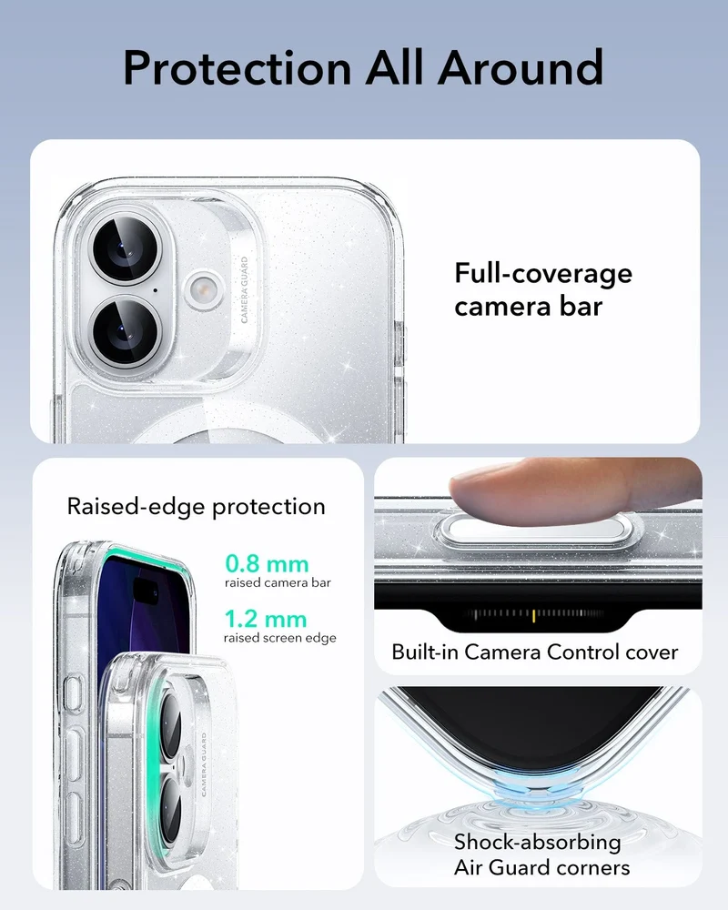 iPhone 17 Classic Hybrid Magnetic Case (Camera Control) - Clear Shimmer