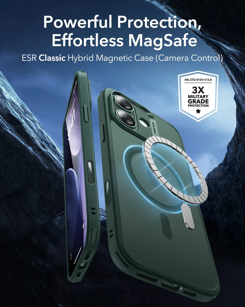 iPhone 17 Classic Hybrid Magnetic Case (Camera Control) - Frosted Green