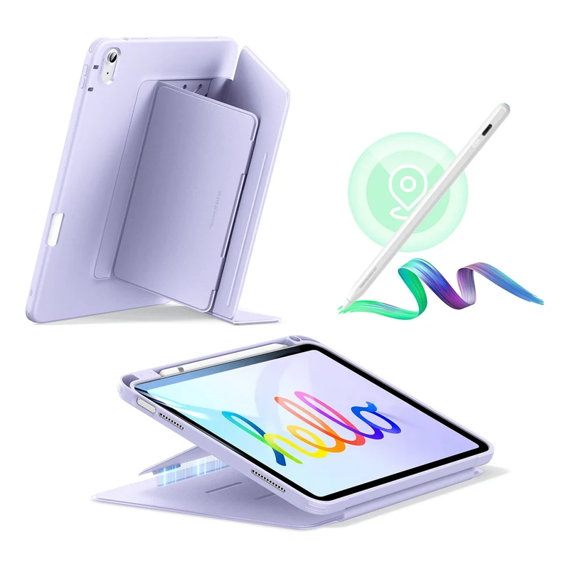 iPad 10th Gen Bundle Flip Magnetic Case with Geo Digital Pencil- Light Purple