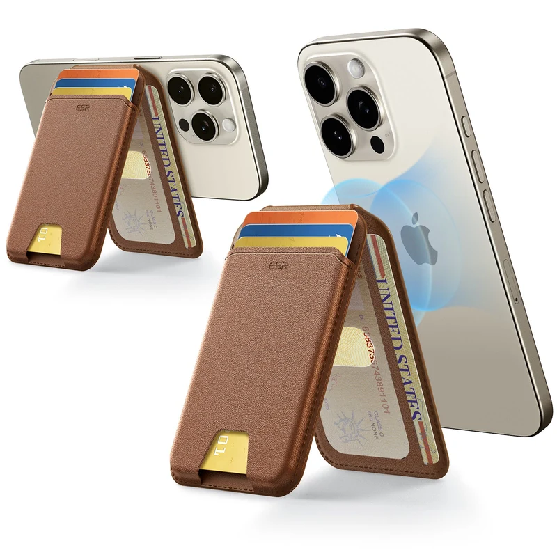 Classic Magnetic Wallet Stand for 5 cards - Caramel Brown