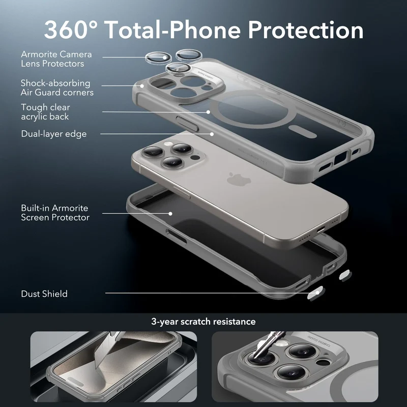 iPhone 15 Pro Armor Tough Case (HaloLock) - Clear Grey