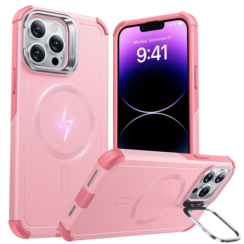 iPhone 13 Pro Cyber Tough Magnetic Case (Stash Stand) - Pink