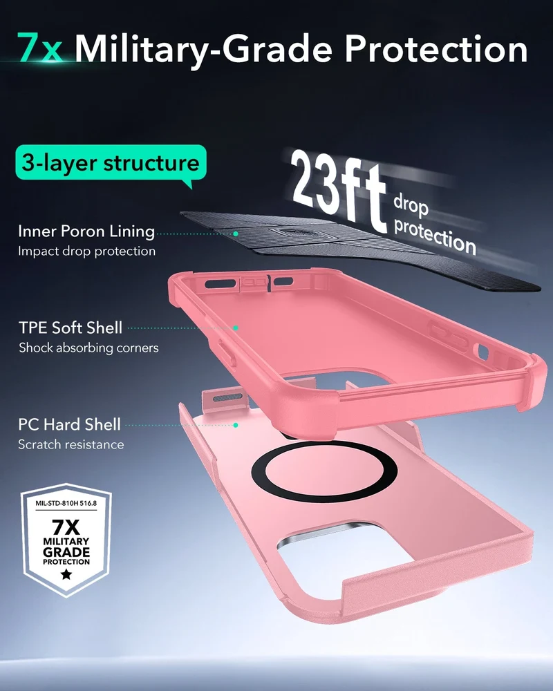iPhone 13 Pro Cyber Tough Magnetic Case (Stash Stand) - Pink