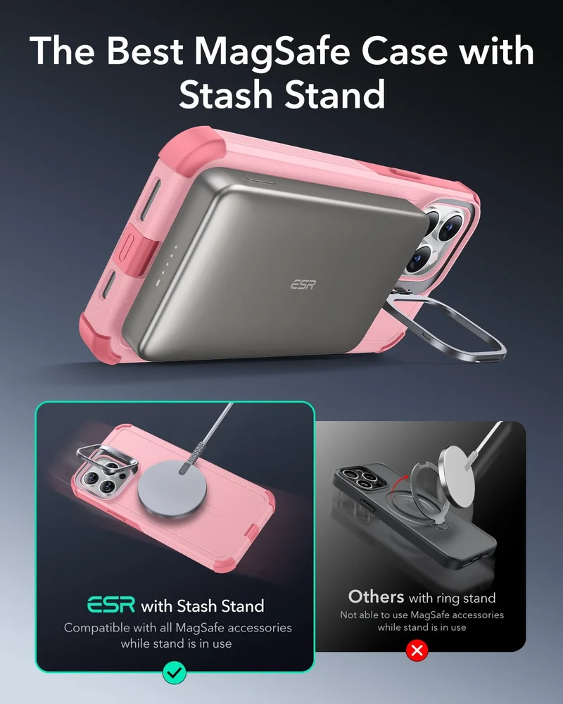 iPhone 13 Pro Cyber Tough Magnetic Case (Stash Stand) - Pink