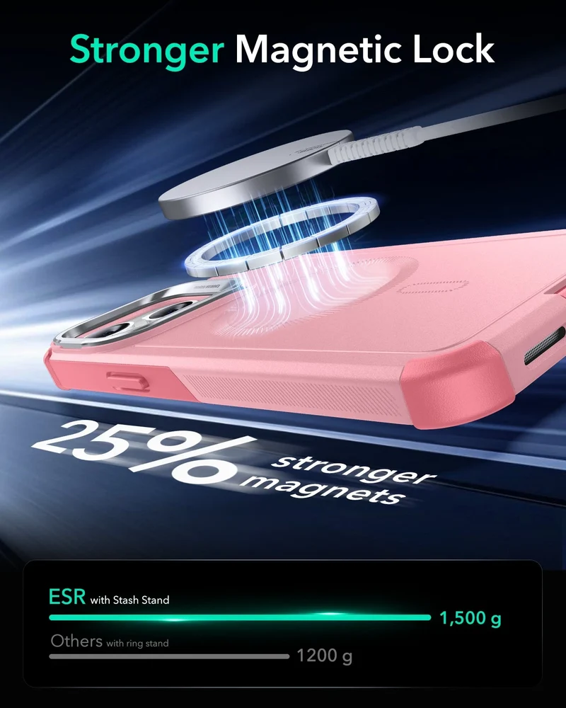 iPhone 13 Pro Cyber Tough Magnetic Case (Stash Stand) - Pink