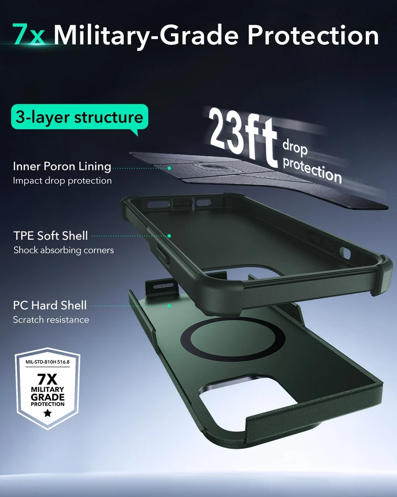 iPhone 13 Pro Cyber Tough Magnetic Case (Stash Stand) - Green