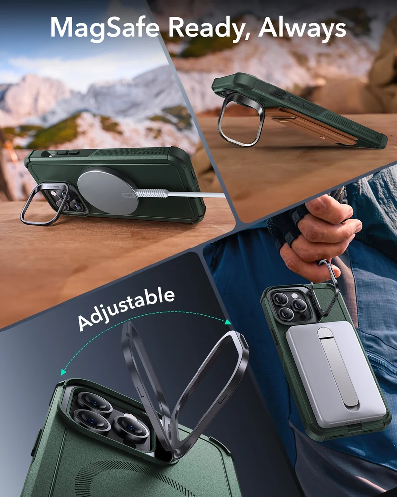 iPhone 13 Pro Cyber Tough Magnetic Case (Stash Stand) - Green