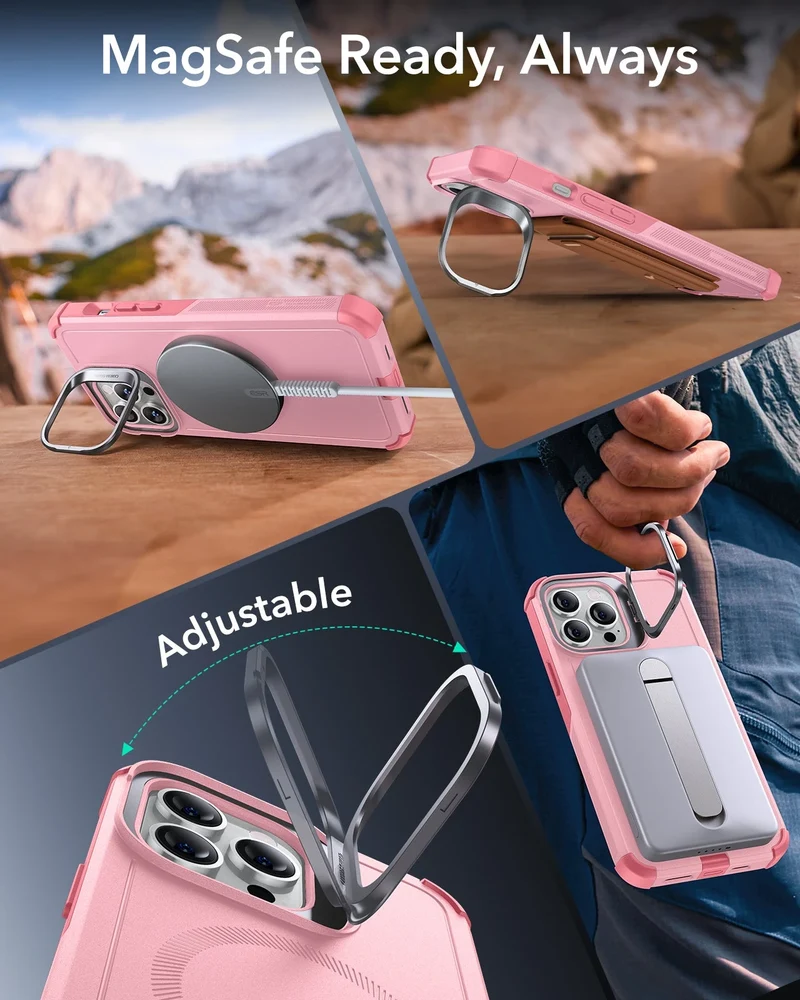 iPhone 13 Pro Max Cyber Tough Magnetic Case (Stash Stand) - Pink