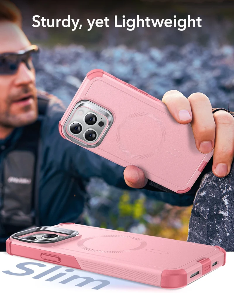 iPhone 13 Pro Max Cyber Tough Magnetic Case (Stash Stand) - Pink