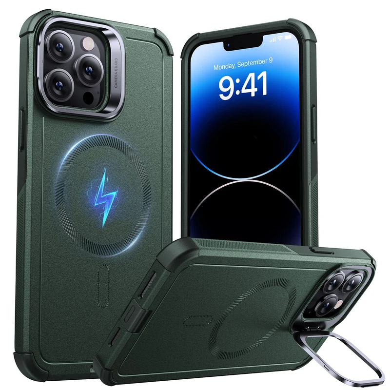 iPhone 13 Pro Max Cyber Tough Magnetic Case (Stash Stand) - Green