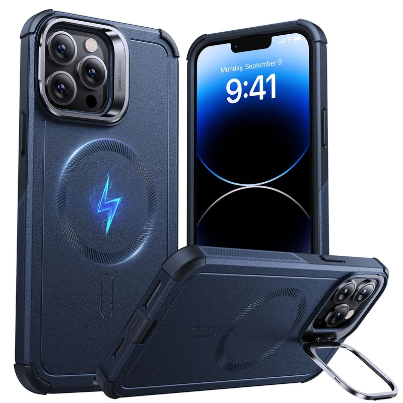 iPhone 13 Pro Max Cyber Tough Magnetic Case (Stash Stand) - Dark Blue