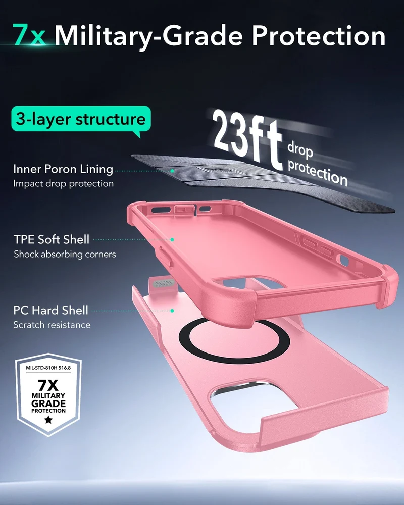 iPhone 14/13 Cyber Tough Magnetic Case (Stash Stand) - Pink