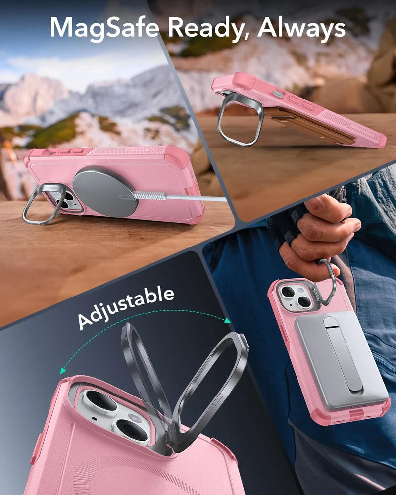 iPhone 14/13 Cyber Tough Magnetic Case (Stash Stand) - Pink