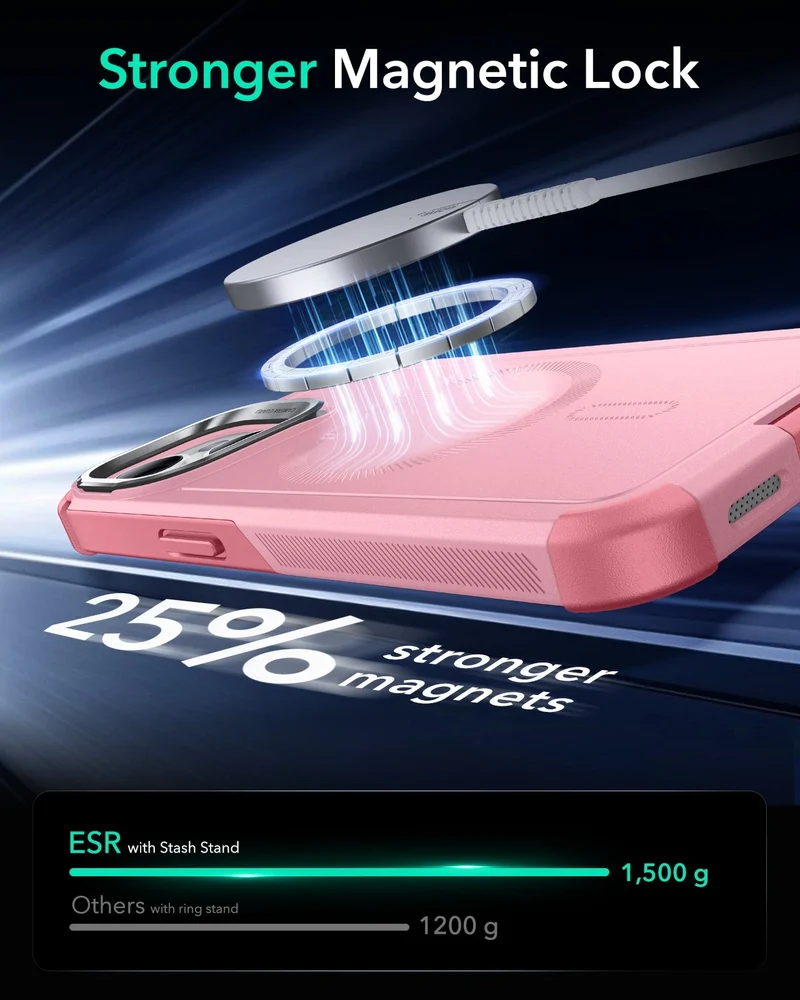 iPhone 14/13 Cyber Tough Magnetic Case (Stash Stand) - Pink