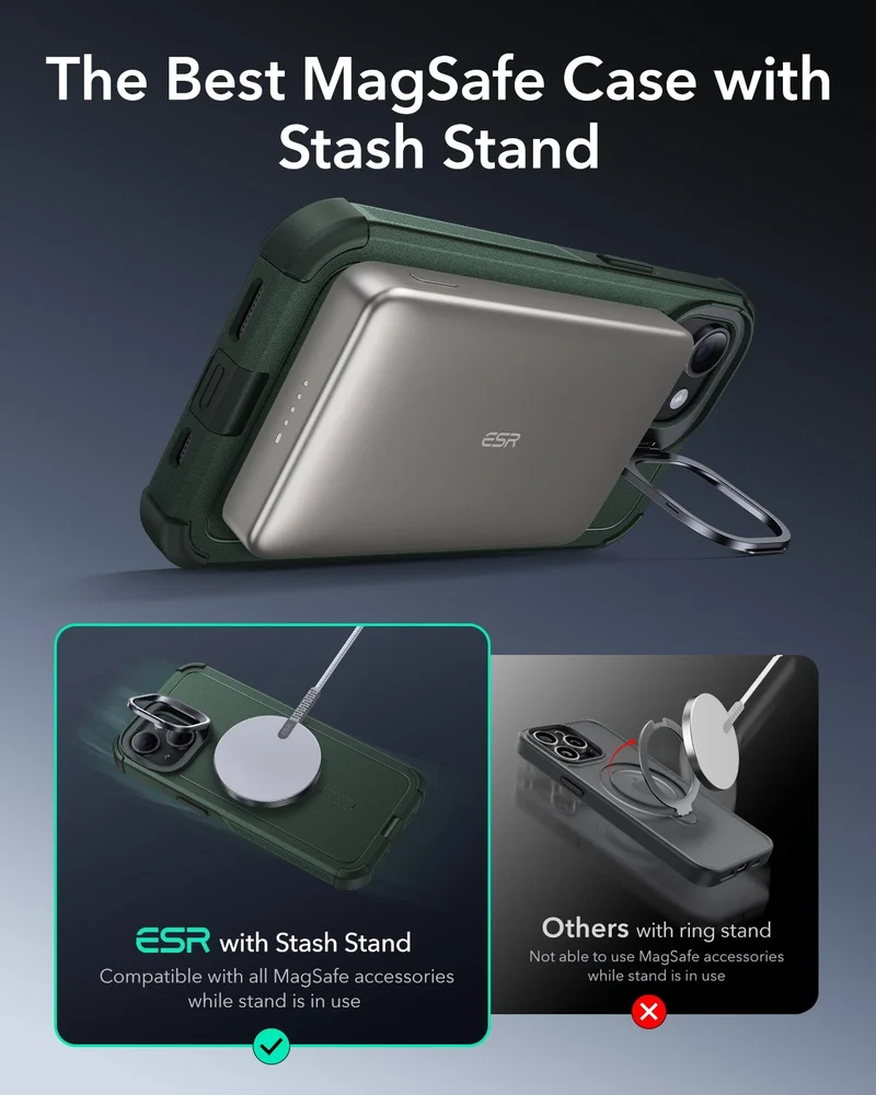 iPhone 14/13 Cyber Tough Magnetic Case (Stash Stand) - Green