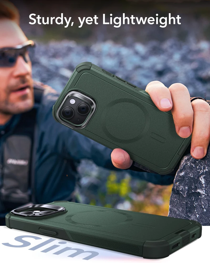 iPhone 14/13 Cyber Tough Magnetic Case (Stash Stand) - Green