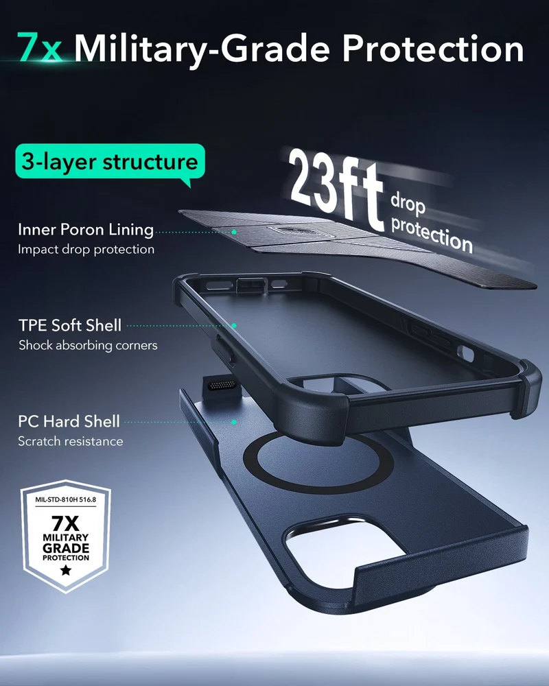 iPhone 14/13 Cyber Tough Magnetic Case (Stash Stand) - Dark Blue