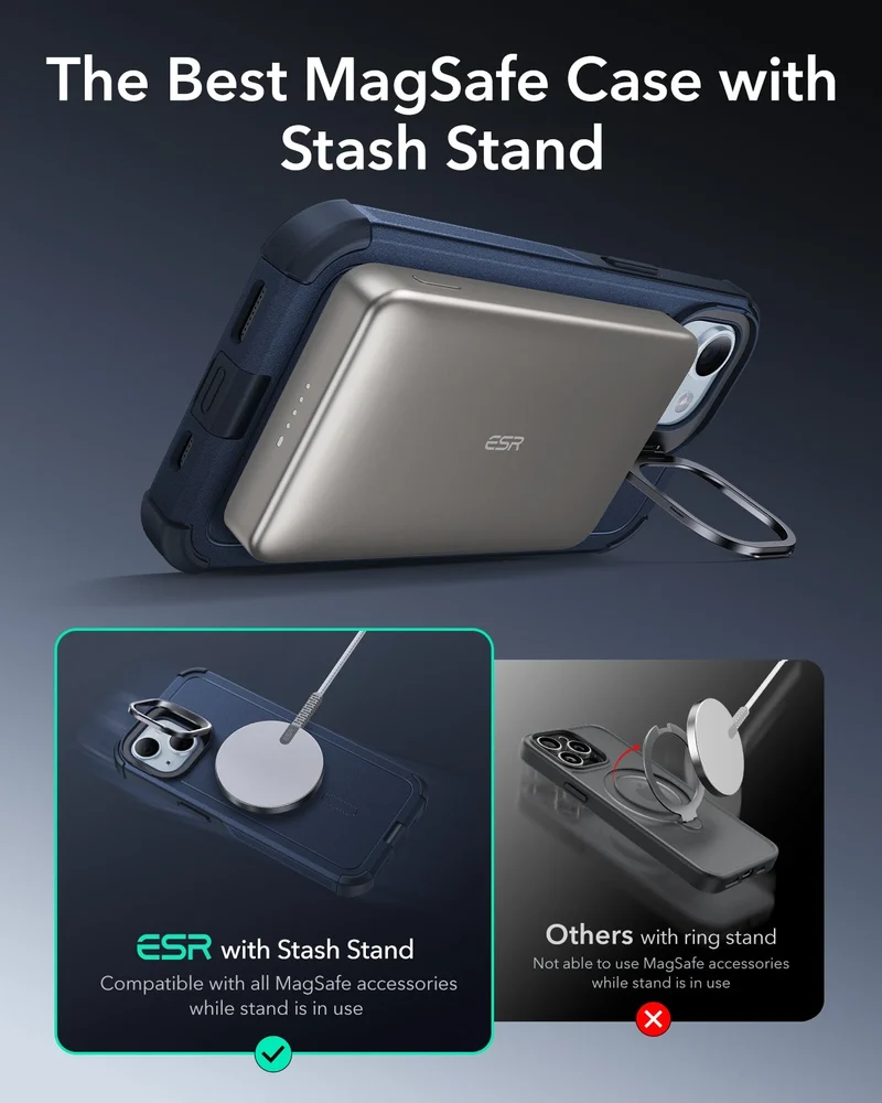 iPhone 14/13 Cyber Tough Magnetic Case (Stash Stand) - Dark Blue