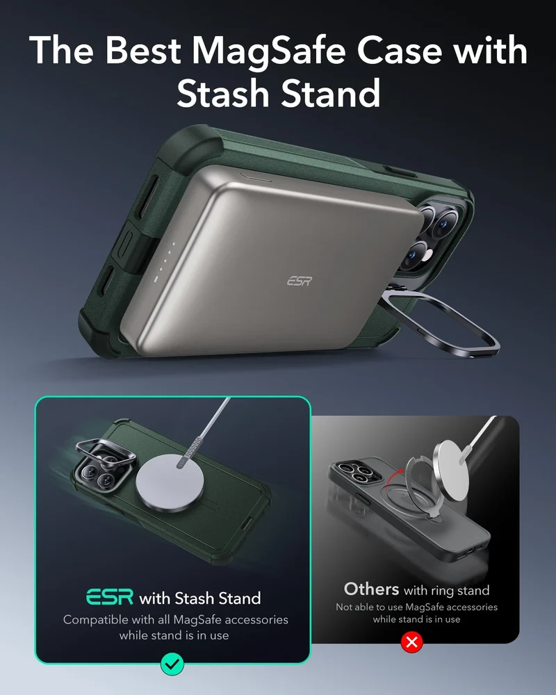iPhone 14 Pro Cyber Tough Magnetic Case (Stash Stand) - Green