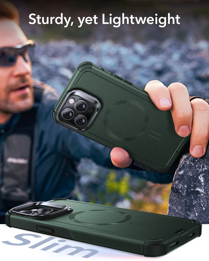 iPhone 14 Pro Cyber Tough Magnetic Case (Stash Stand) - Green