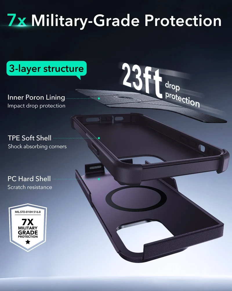 iPhone 14 Pro Cyber Tough Magnetic Case (Stash Stand) - Purple