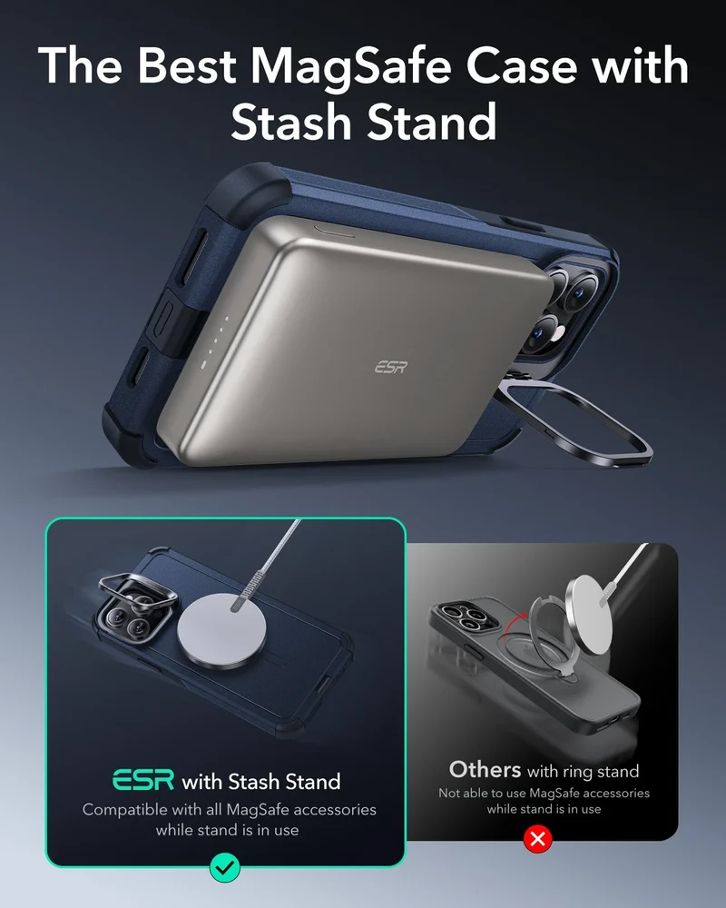 iPhone 14 Pro Max Cyber Tough Magnetic Case (Stash Stand) - Dark Blue