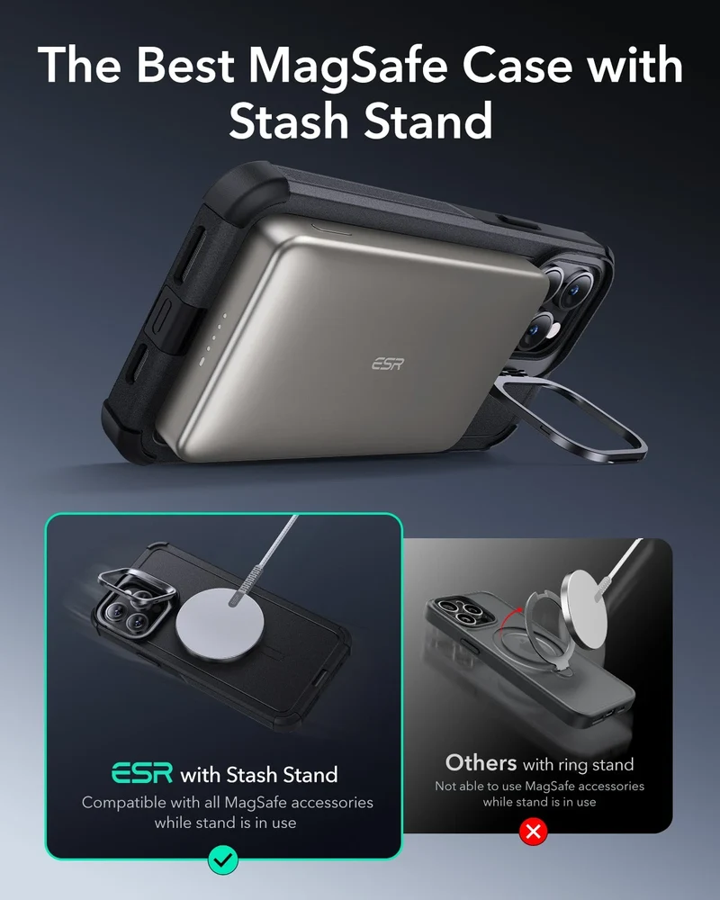 iPhone 14 Pro Max Cyber Tough Magnetic Case (Stash Stand) - Black