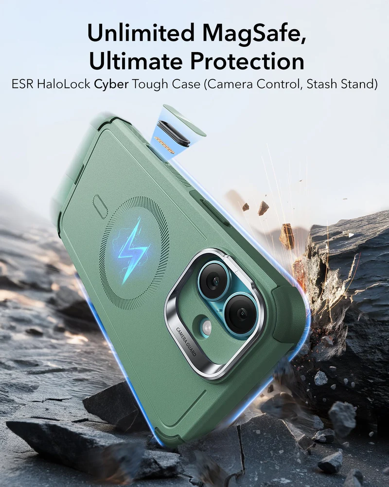 iPhone 16 Plus Cyber Tough Magnetic Case (Camera Control, Stash Stand) - Light Green
