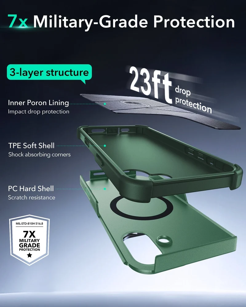 iPhone 16 Plus Cyber Tough Magnetic Case (Camera Control, Stash Stand) - Light Green