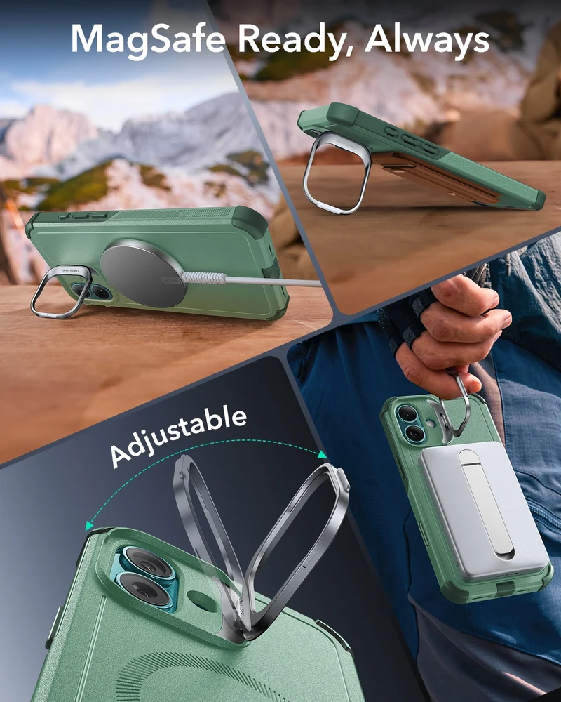 iPhone 16 Plus Cyber Tough Magnetic Case (Camera Control, Stash Stand) - Light Green