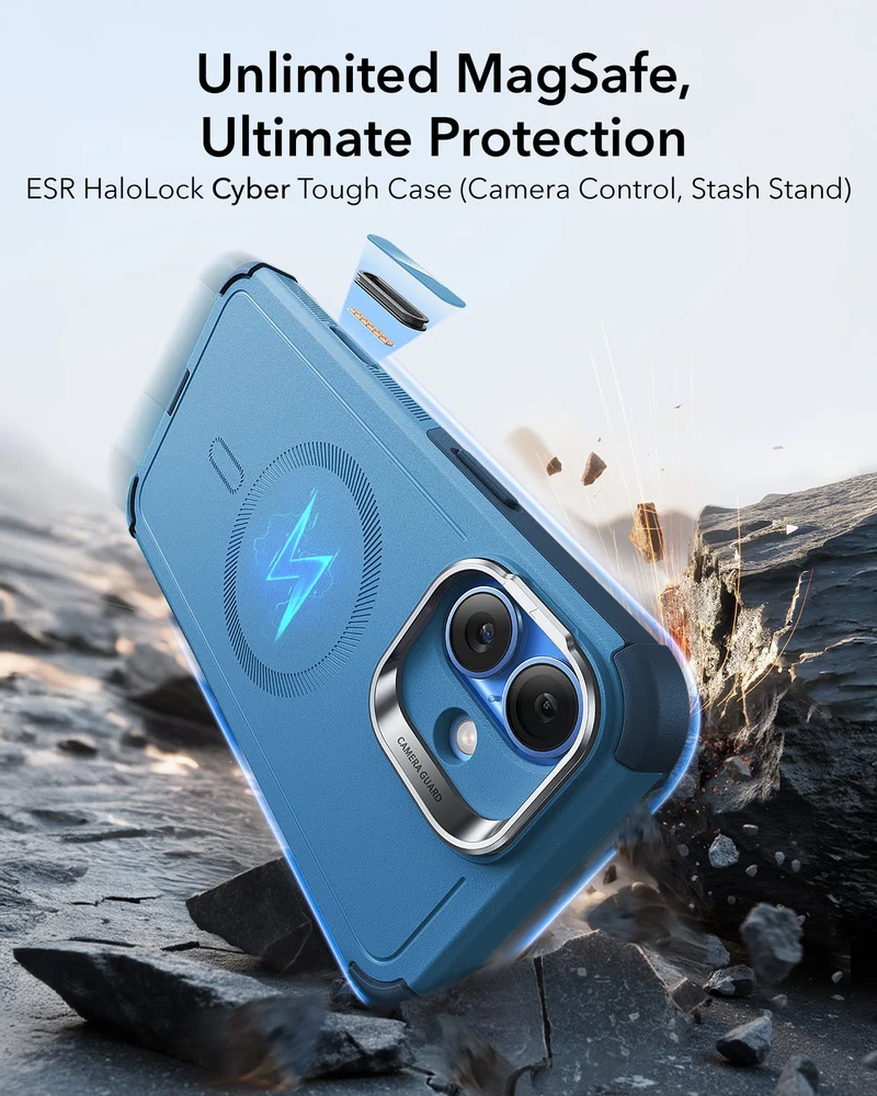iPhone 16 Plus Cyber Tough Magnetic Case (Camera Control, Stash Stand) - Light Blue