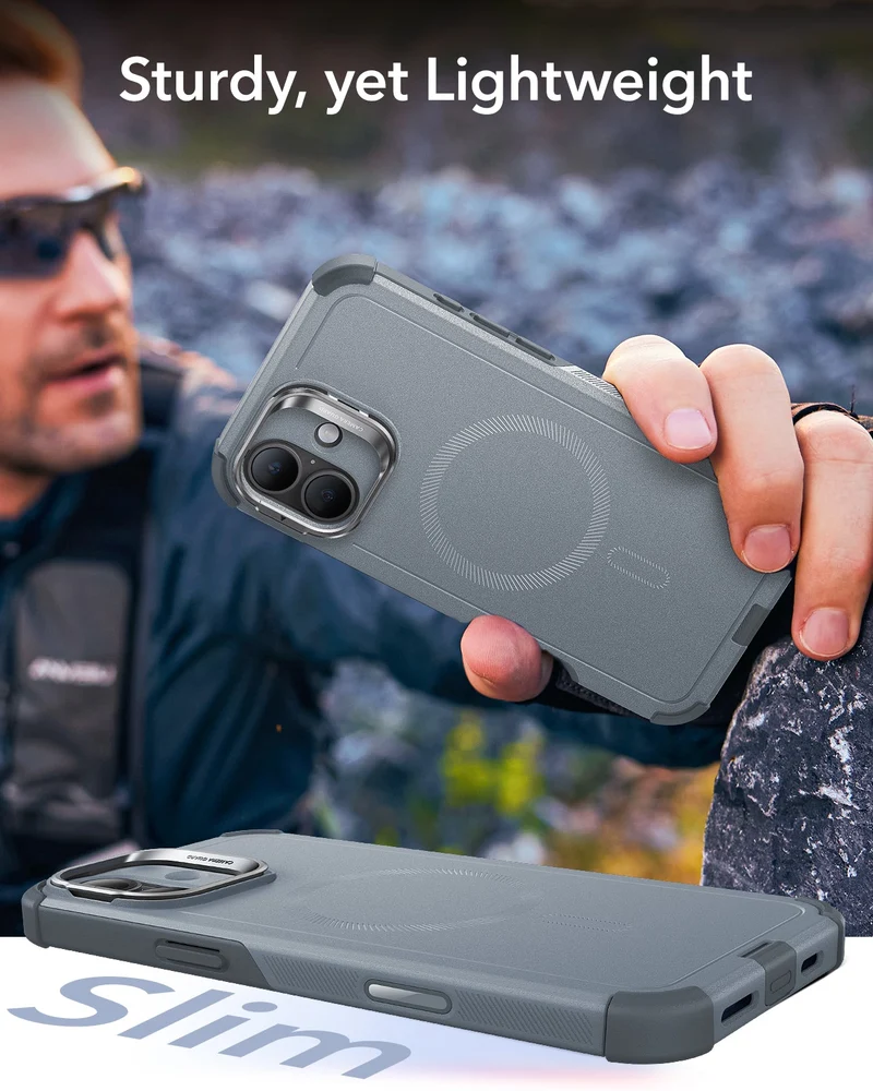 iPhone 16 Plus Cyber Tough Magnetic Case (Camera Control, Stash Stand) - Light Grey
