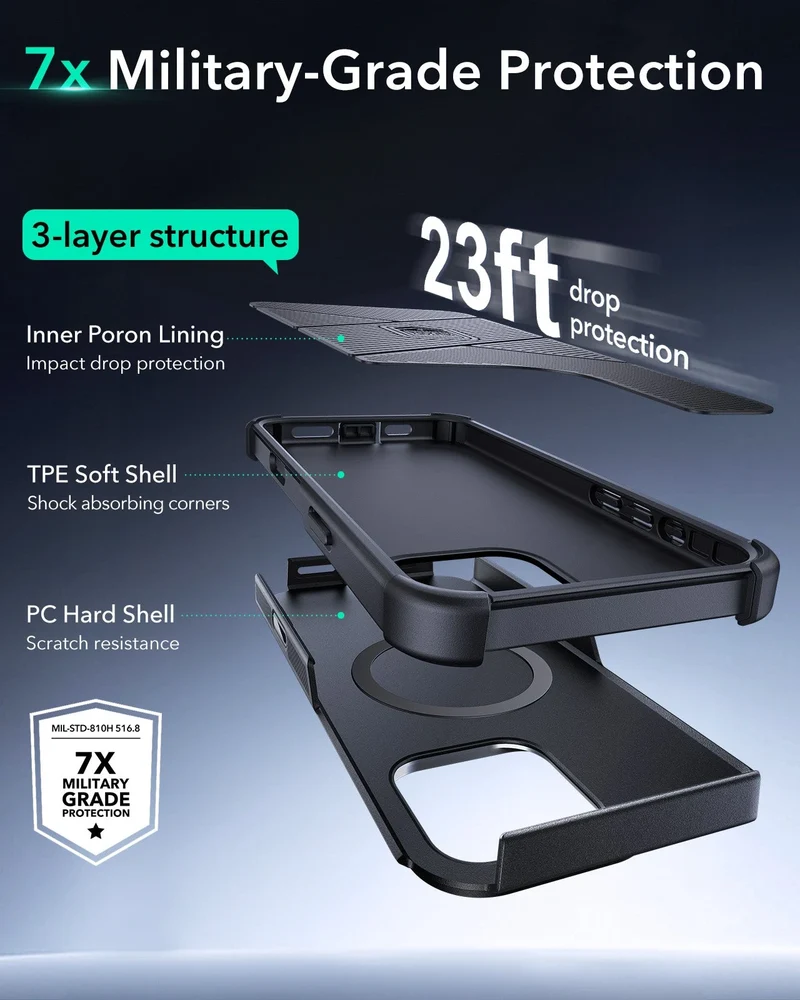 iPhone 16 Pro Cyber Tough Magnetic Case (Camera Control, Stash Stand) - Black