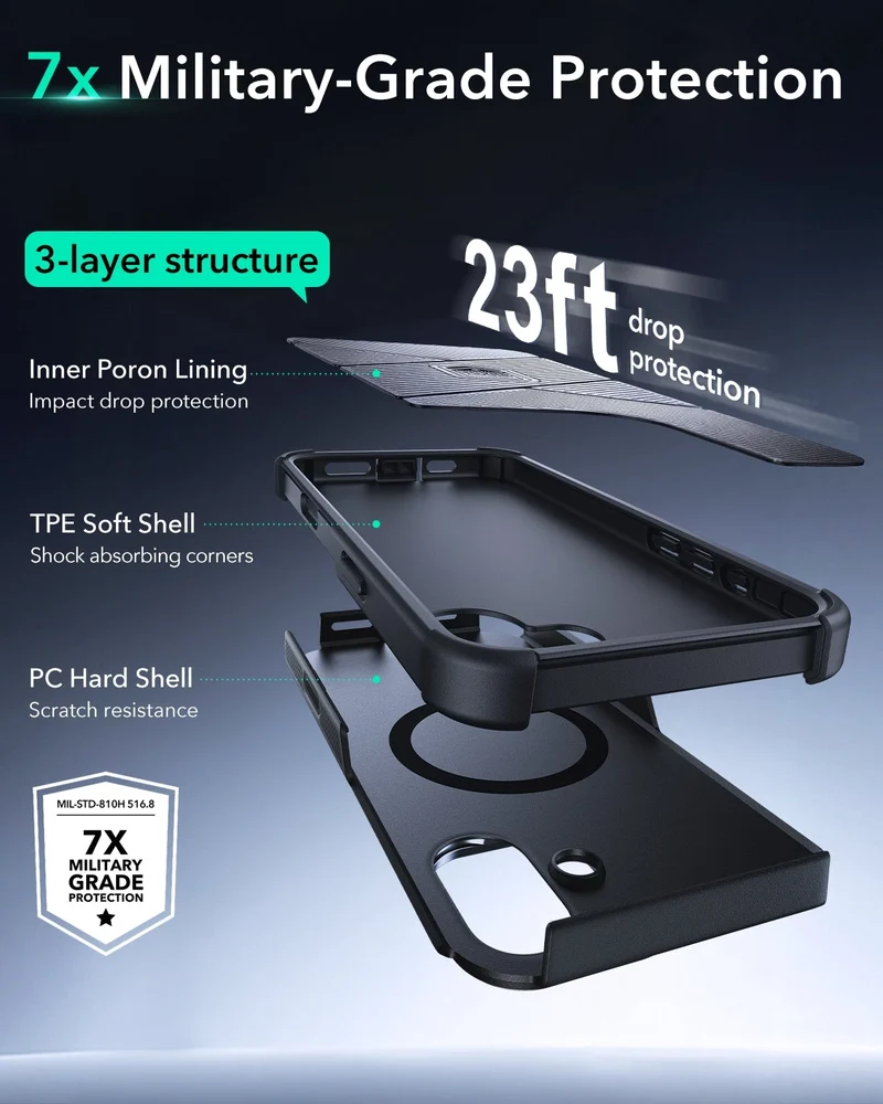 iPhone 16 Plus Cyber Tough Magnetic Case (Camera Control, Stash Stand) - Black