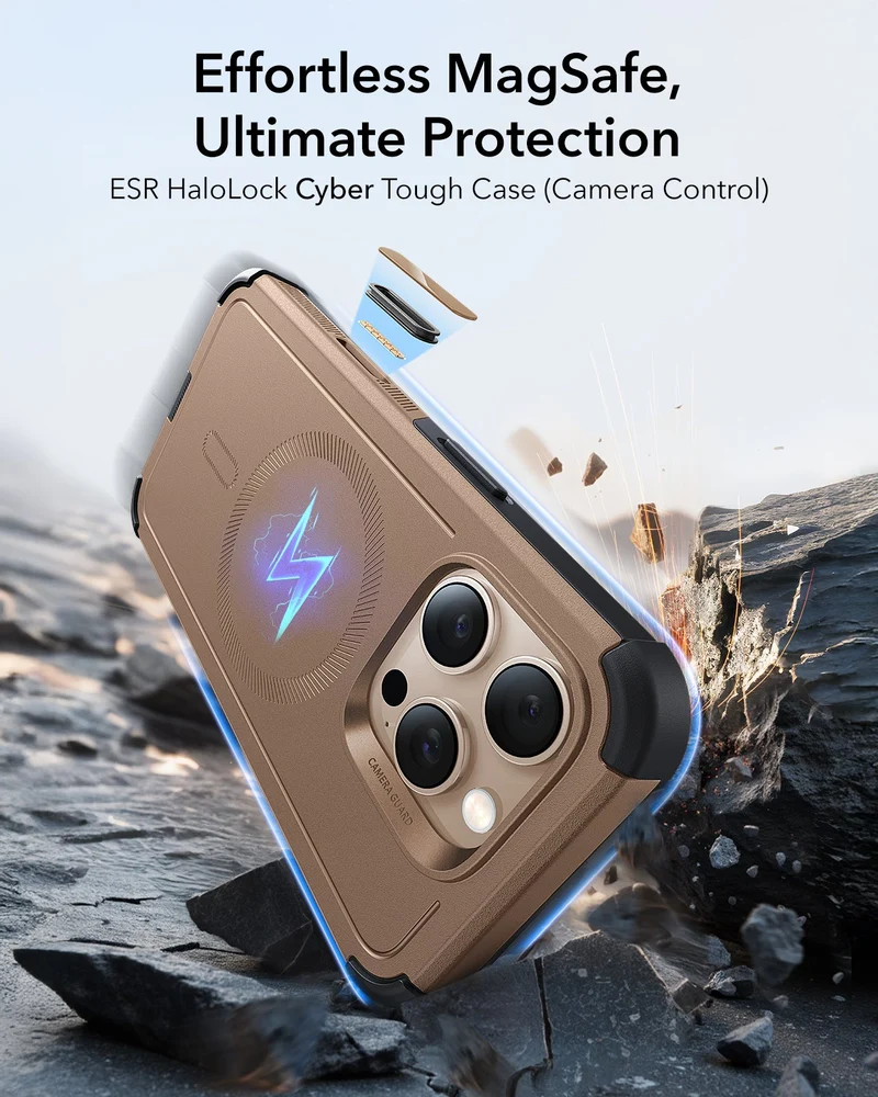 iPhone 16 Pro Cyber Tough Magnetic Case (Camera Control) - Desert Titanium