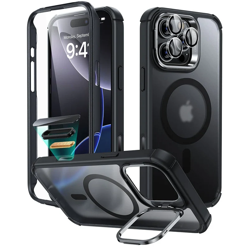 iPhone 16 Pro Max Armor Tough Magnetic Case (Camera Control, Stash Stand) - Frosted Black