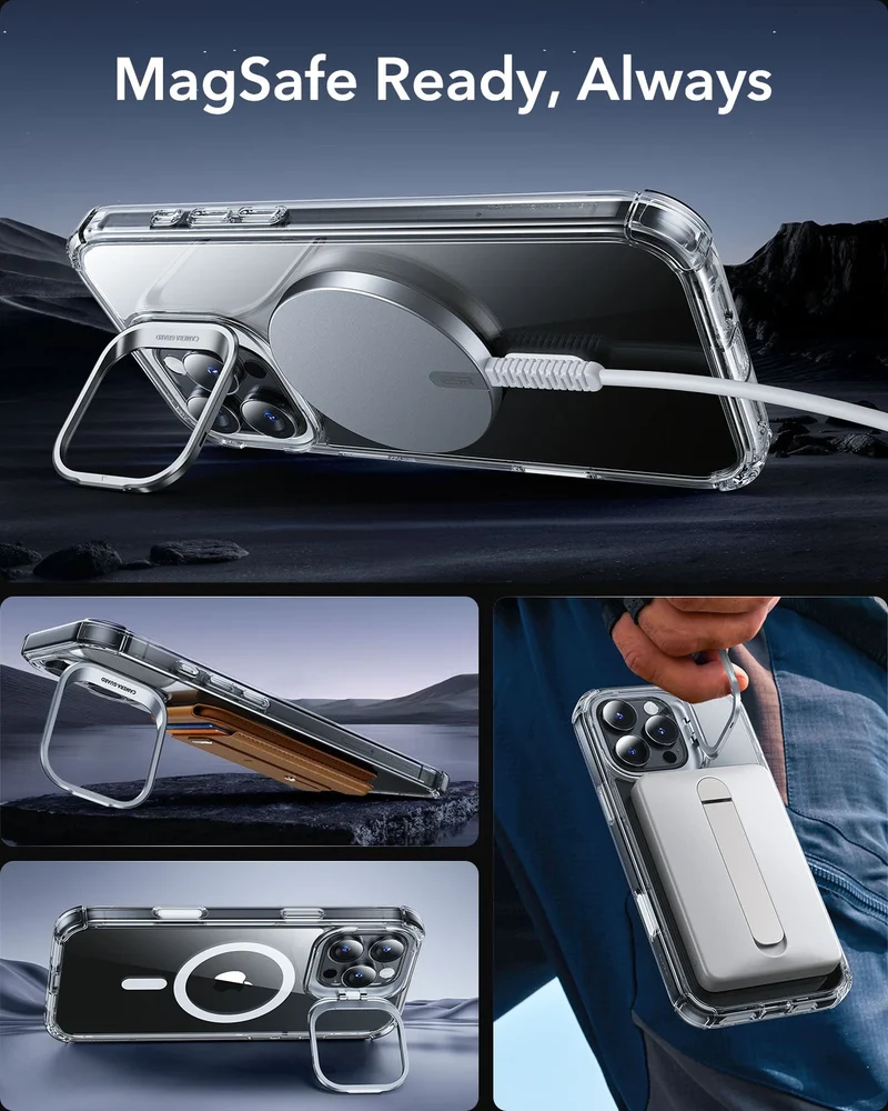 iPhone 16 Pro Max Armor Tough Magnetic Case (Camera Control, Stash Stand) - Clear