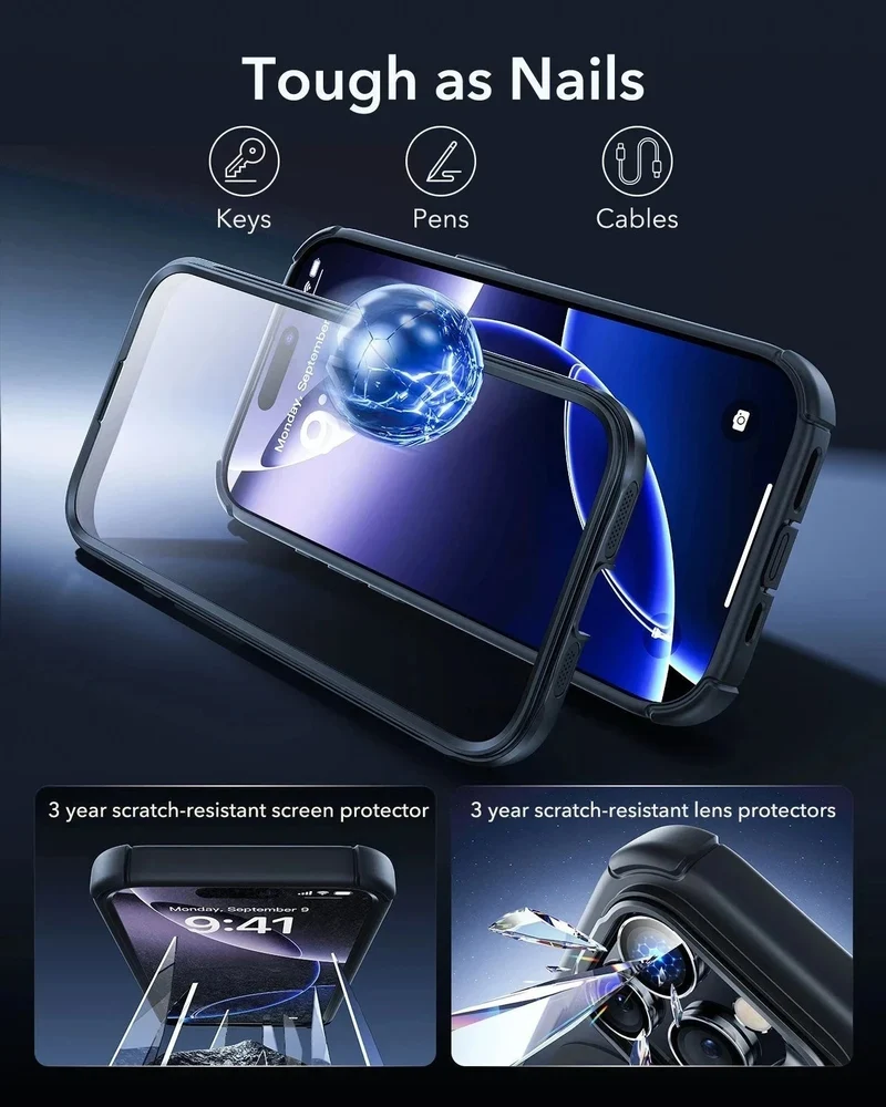iPhone 16 Pro Max Armor Tough Magnetic Case (Camera Control, Stash Stand) - Clear Black