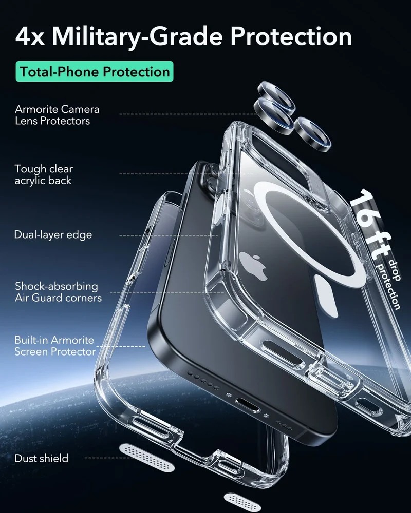 iPhone 16 Pro Armor Tough Magnetic Case (Camera Control, Stash Stand) - Clear