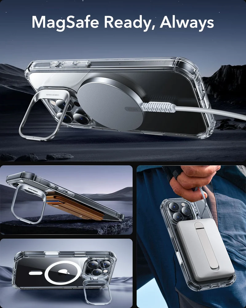 iPhone 16 Pro Armor Tough Magnetic Case (Camera Control, Stash Stand) - Clear