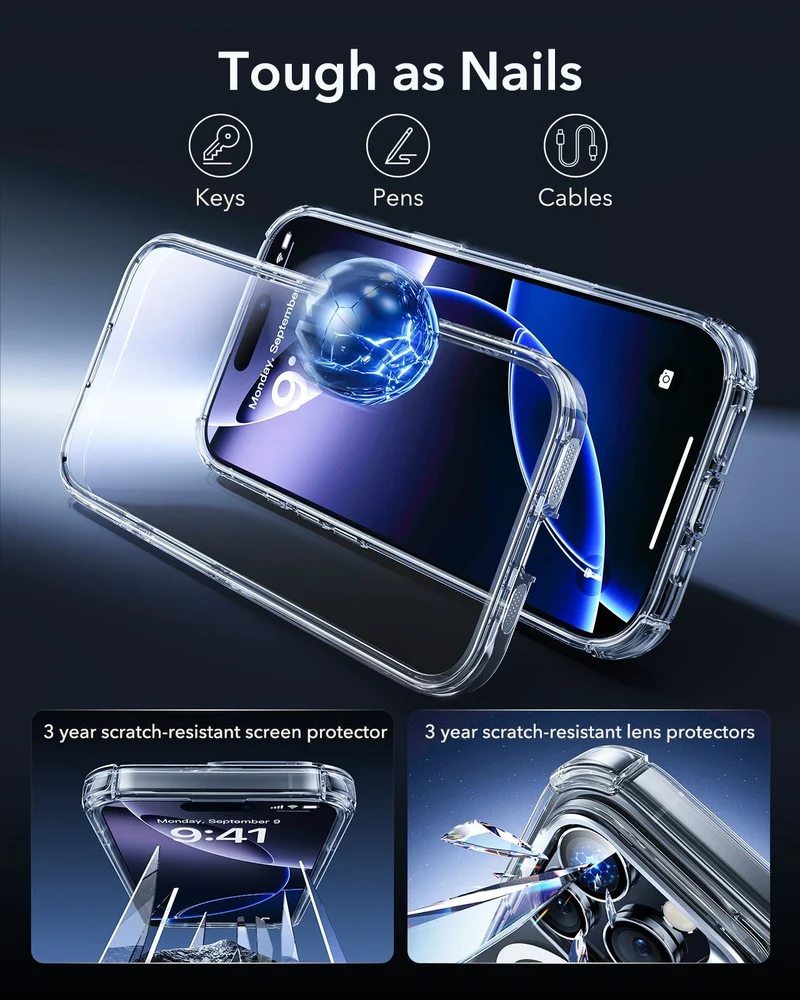 iPhone 16 Pro Armor Tough Magnetic Case (Camera Control, Stash Stand) - Clear